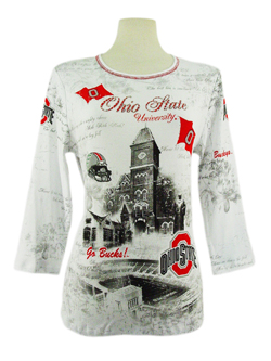 Ohio State Round Neck 3/4 Top-White-