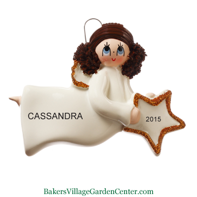 personalized christmas ornaments angel brown hair with star